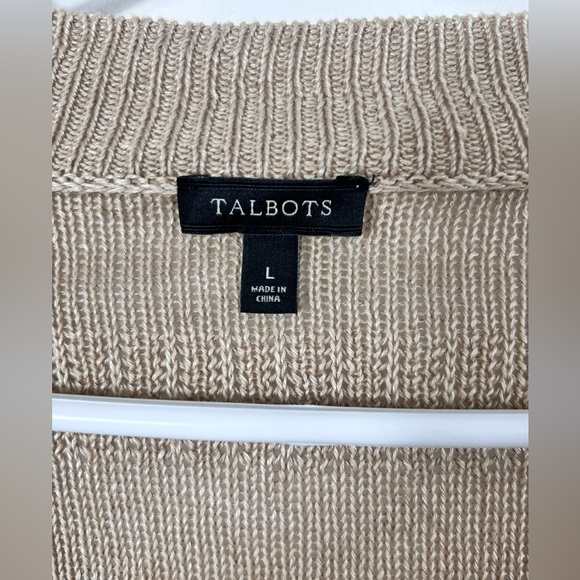 Talbots tan knitted linen cardigan, Large, flowy, soft, Coastal Cozy Classic - Picture 3 of 9